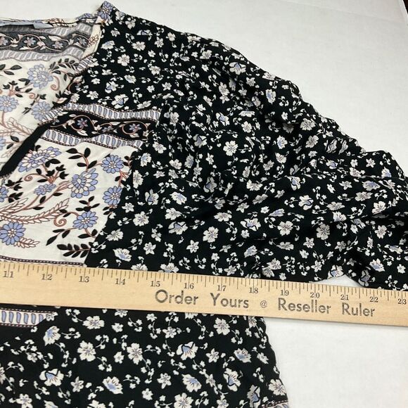 Kelso Womens Peasant Top Floral Neck Tie V-Neck Puff 3/4 Sleeve Blouse Large - Picture 8 of 11